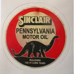 mini sticker inclair pennsylvania motor oil dinosaure vieillit style ancien 7.5cm autocollant look année 50 rock roll