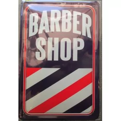 plaque barber shop logo bleu blanc barbier rouge tole publicitaire metal pub