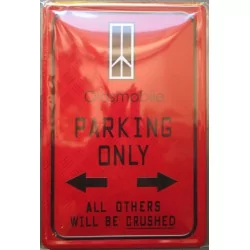 plaque oldsmobile parking only rouge tole publicitaire metal pub garage