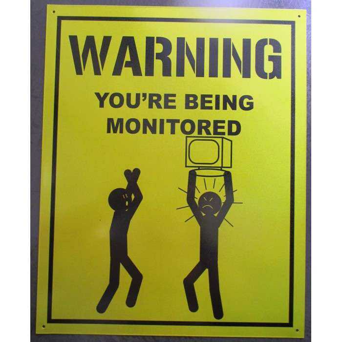 plaque warning monitoring jaune 40cm tole deco en métal surveillance plaque warning monitoring jaune 40cm tole deco en métal surveillance
