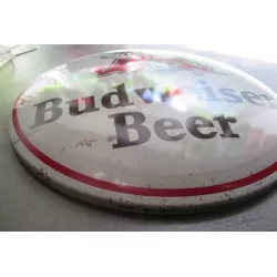 plaque bombée beer biere budweiser beige vieux logo 40 cm tole metal garage diner loft