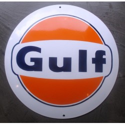 grosse plaque emaillée gulf orange 40cm tole deco huile essence