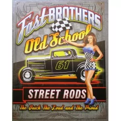 plaque pin up sexy et hot rod  fast brothers old school tole metal garage diner loft
