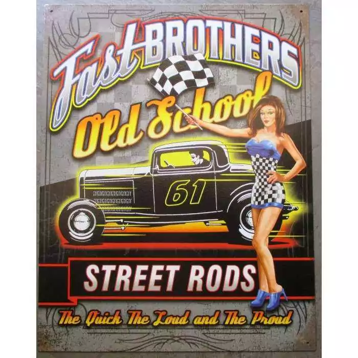 plaque pin up sexy et hot rod fast brothers old school tole metal garage diner loft