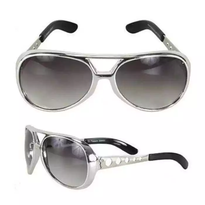 lunette de soleil style elvis presley argenté  griseking rock roll  look année 70