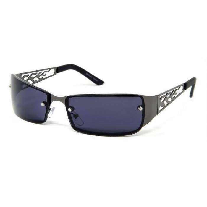 lunette de soleil flame découpée grise foncé métal et plastique rock roll biker lunette de soleil flame découpée grise foncé métal et plastique rock roll biker