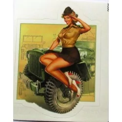 mini sticker pin up militaire sexy et jeep de l'armee 9x7 cm autocollant look année 50 rock roll
