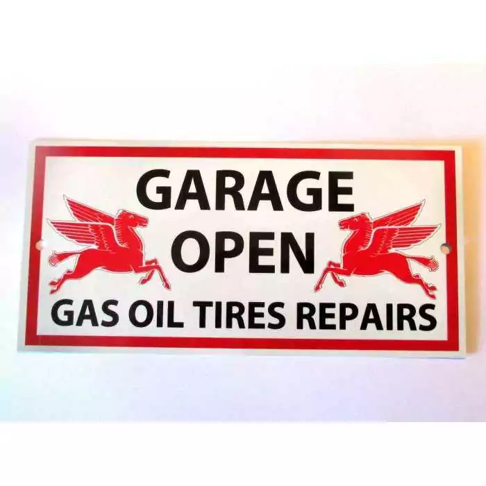 plaque mobilgas garage open avec le pégase tole affiche