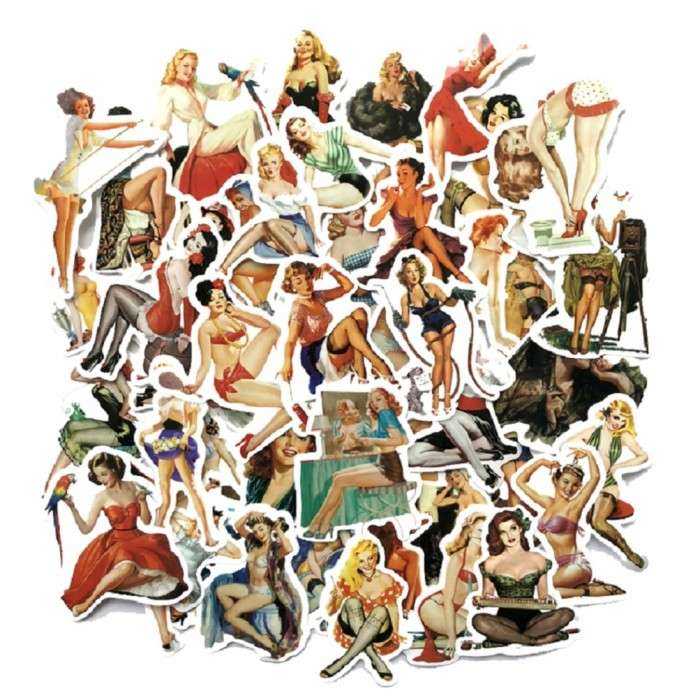 lot de 50 stickers pin style ann&e 50 autocollant fond blanc femme sexy lot de 50 stickers pin style ann&e 50 autocollant fond blanc femme sexy