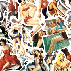 lot de 50 stickers pin style ann&e 50 autocollant fond blanc femme sexy