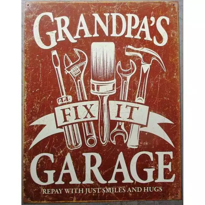 plaque grandpa's garage 41cm tole pub affiche usa deco usa