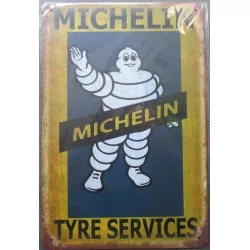 plaque tole michelin tyre service jaune bleu aspect vieillit 30x20cm tole pub garage  diner loft