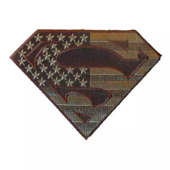 patch logo superman drapeau usa kaki 12.5 cm ecusson thermocollant