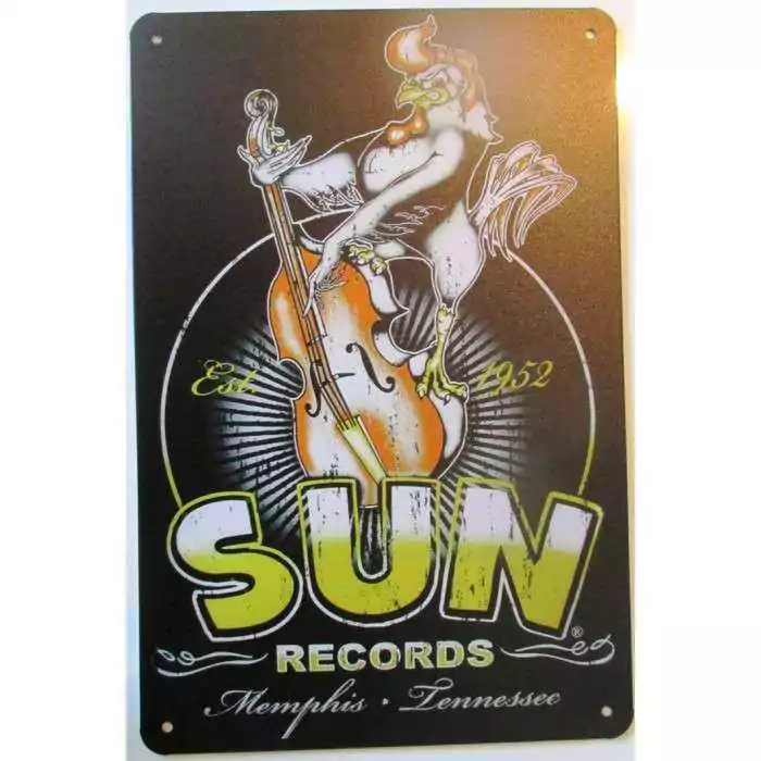 plaque logo sun record coq qui chante tole métal pub affiche rockabilly