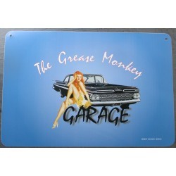 plaque grease monkey garage bleu pin up et voiture kustom tole pub usa