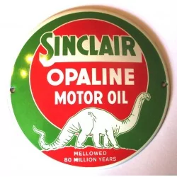mini plaque emaillée sinclair opaline ronde 12cm huile oil tole email garage