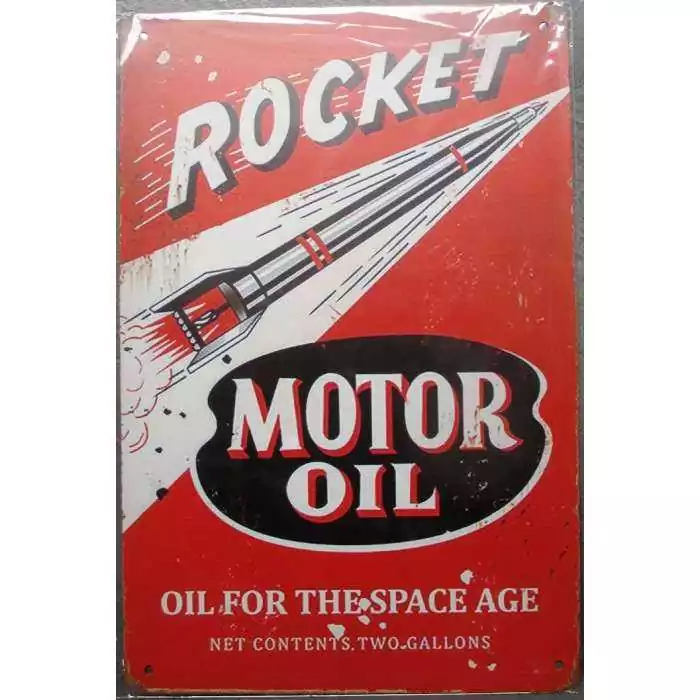 plaque rocket motor oil huile garage 30cm tole publicitaire metal pub