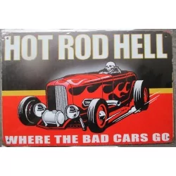 plaque hot rod hell cabriolet flammes 30cm tole publicitaire metal pub