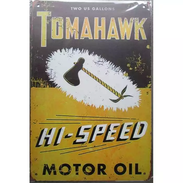 plaque tomahawk motor oil huile garage 30cm tole publicitaire metal pub