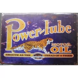 plaque power lube motor oil bleu garage huile 30cm tole publicitaire metal pub