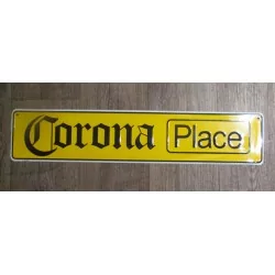 plaque de rue biere corona place emboutie jaune 61x13cm tole deco bar diner loft beer