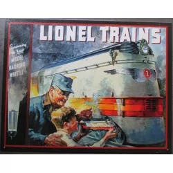 plaque train miniature tenu par un enfant devant le train réel onel deco tole pub affiche metal us