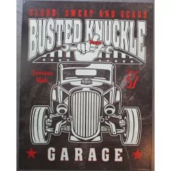 plaque busted knuckle hot rod garage , blood sweat and cears tole pub affiche metal usa