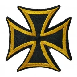 patch croix de malte noir tour jaune ecusson 7.5cm rock roll biker templier