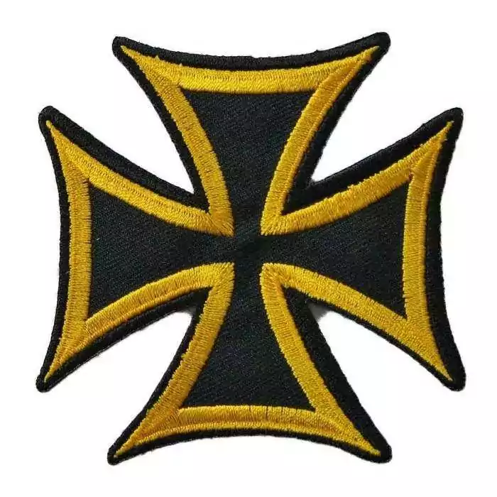 patch croix de malte noir tour jaune ecusson 7.5cm rock roll biker templier