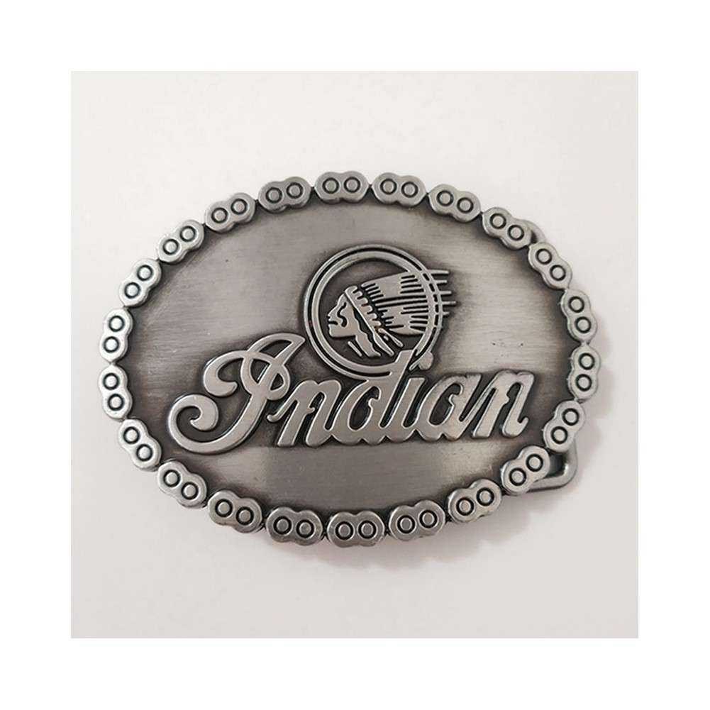 boucle de ceinture moto indian finition alu avec tete d'indien en relief