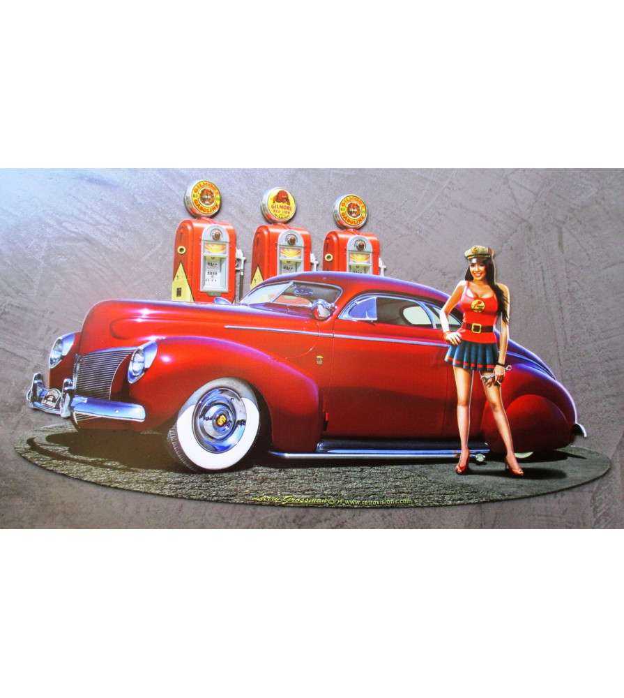 plaque tole épaisse kustom rouge pompe gilmore mercury 1939 46x25cm déco garage