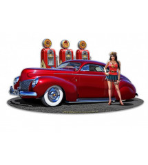 plaque tole épaisse kustom rouge pompe gilmore mercury 1939 46x25cm déco garage