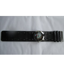 montre cadran tigre rond bracelet noir style tattoo rock