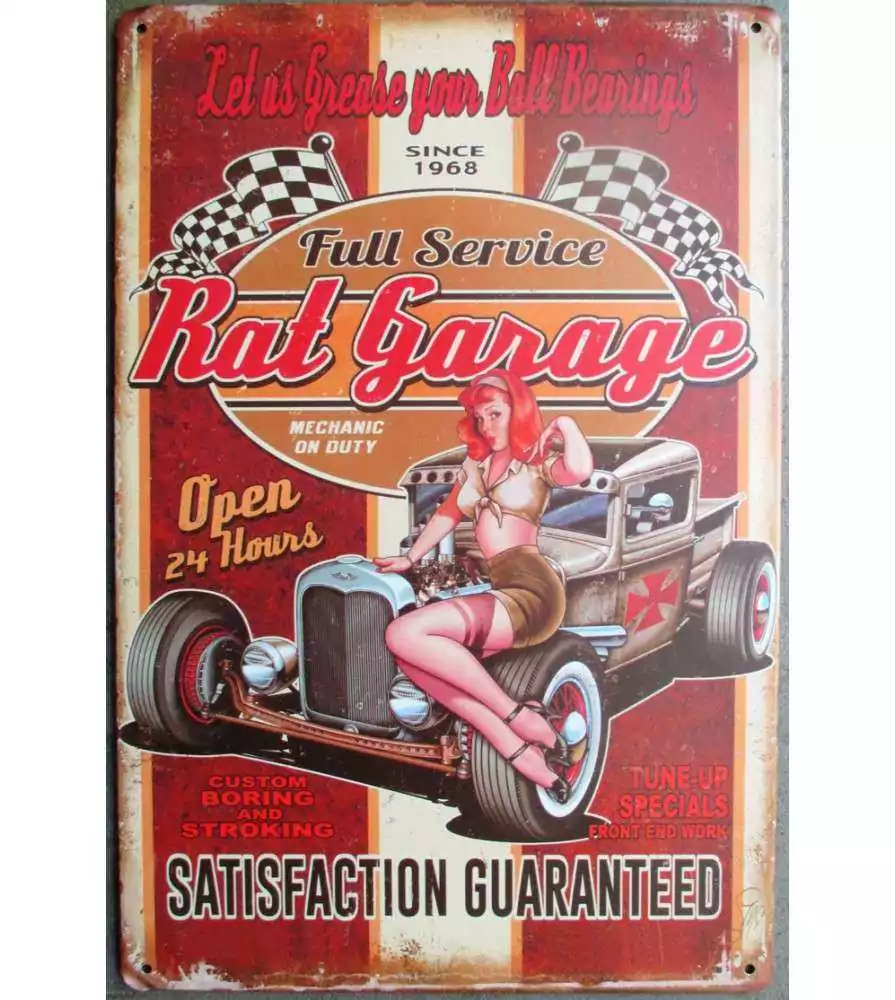 plaque metal rat garage satisfaction garanteed pin up hot rod tole 30x20cm  deco garage loft diner
