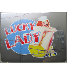 plaque style bombardier pin up  lucky lady tole  40x30cm metal