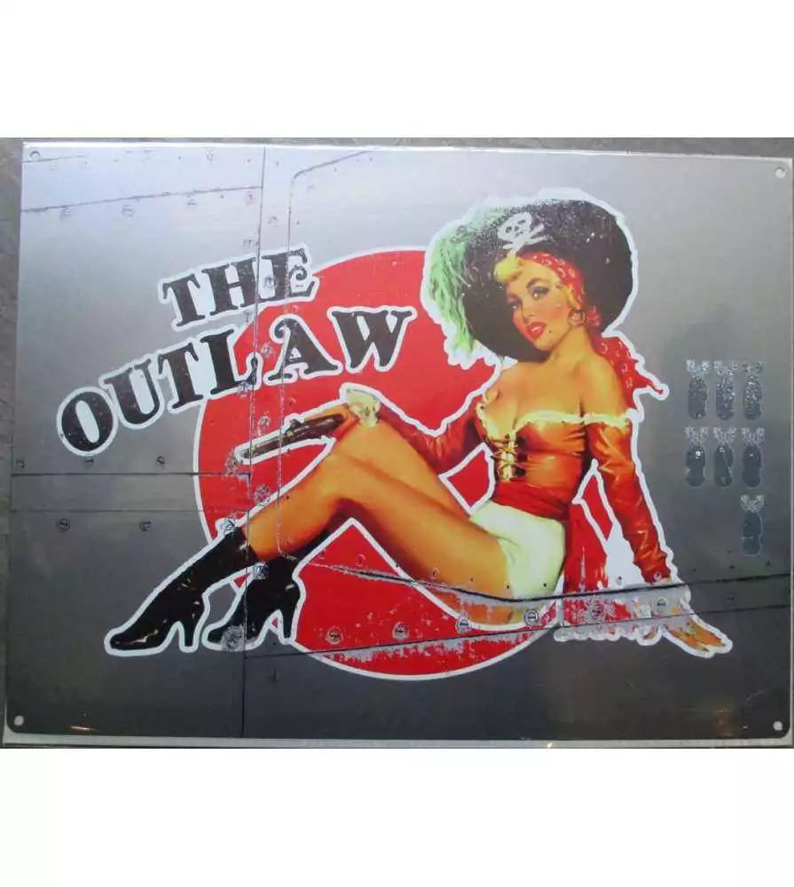 plaque style bombardier pin up  the outlaw tole  40x30cm metal