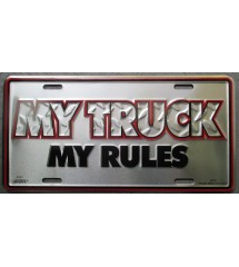 plaque d'immatriculation my truck my rules logo tole