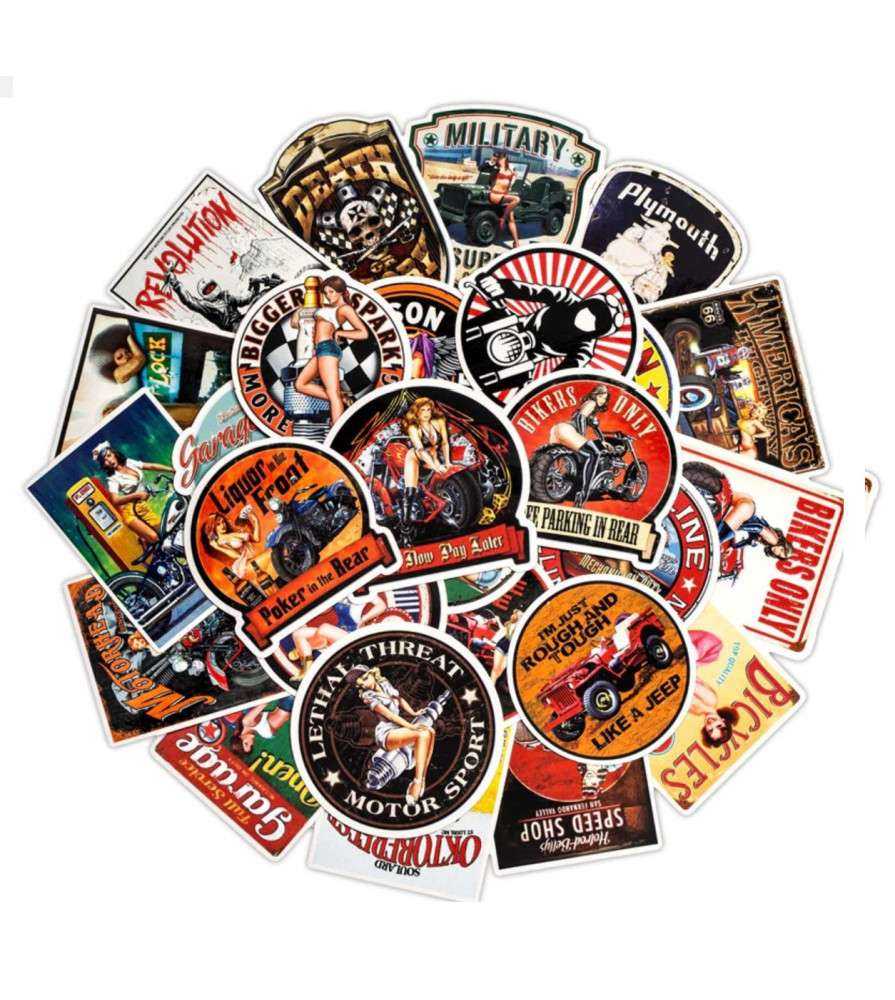 lot de 30 sticker hot rod pin up sexy moto huile autocollant