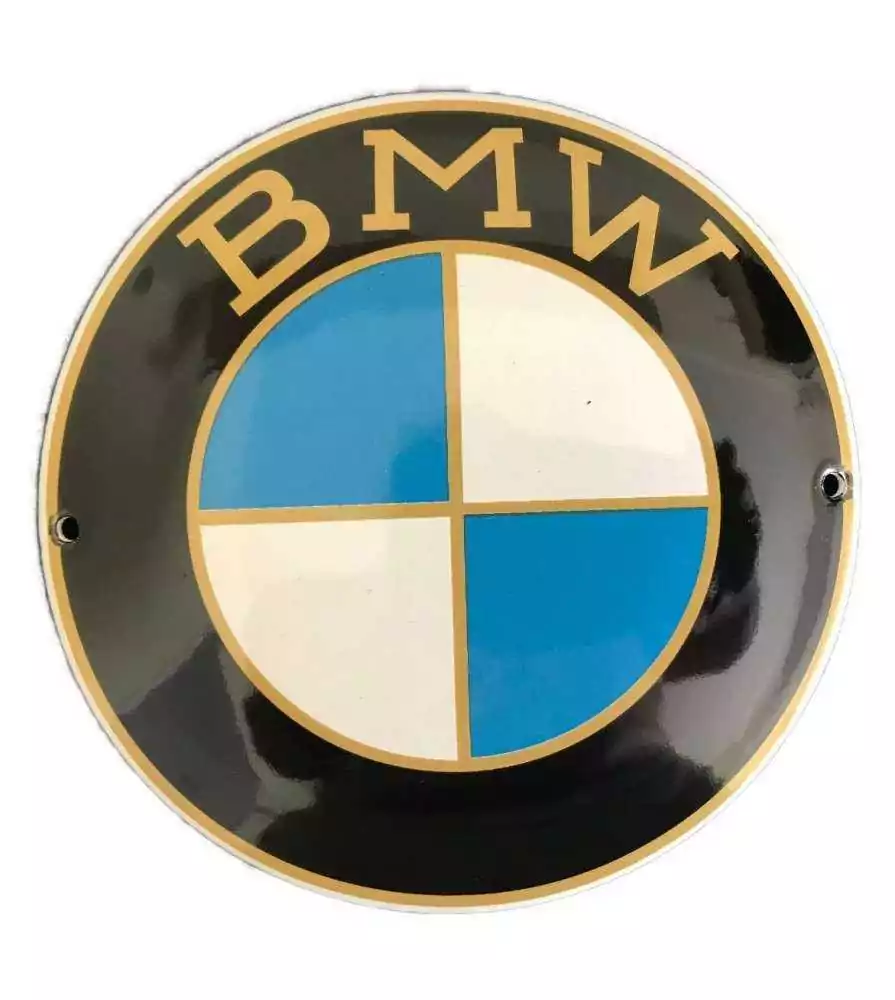 mini plaque emaillée BMW ronde doré ancien logo 12 cm tole email