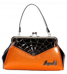 Handbag spider web orange glittery rock roll woman pin up