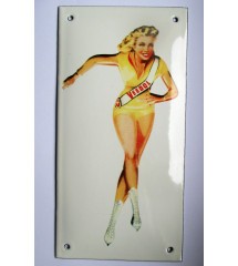 plaque décorative emaillée pin up veedol patineuse 20x10 cm motor oil deco garage huile
