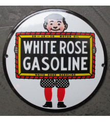 plaque décorative emaillée white rose gasoline ronde 12cm motor oil deco garage huile