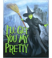 plaque sorciere peau verte et tenue noire i' ll get you my pretty 41x32 cm