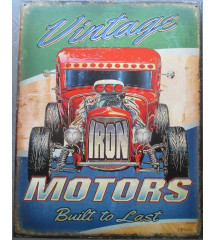 plaque hot rod vintage iron motors 41x32cm tole hot rod rouge