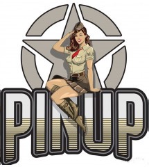 mini sticker pin up militaire et gros logo pin up 7.5x7 cm autocollant look année 50 rock roll