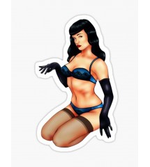 mini sticker reine des pin up bettie page en sous vetement bleu autocollant pin up
