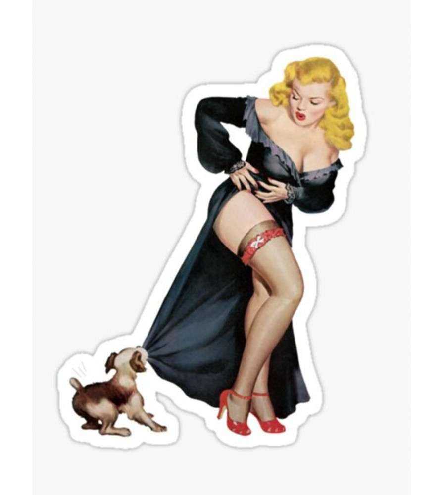 sticker blonde pin up et chien sticker blonde pin up et chien