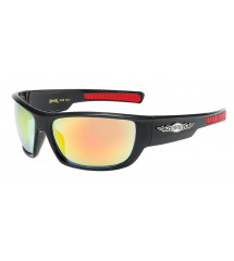lunette de soleil marque choppers logo a flammes verre orangé bande rouge