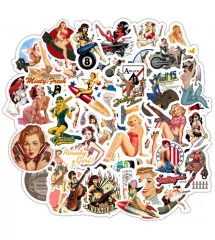 lot de 50 stickers pin up rock roll , militaire , diablesse