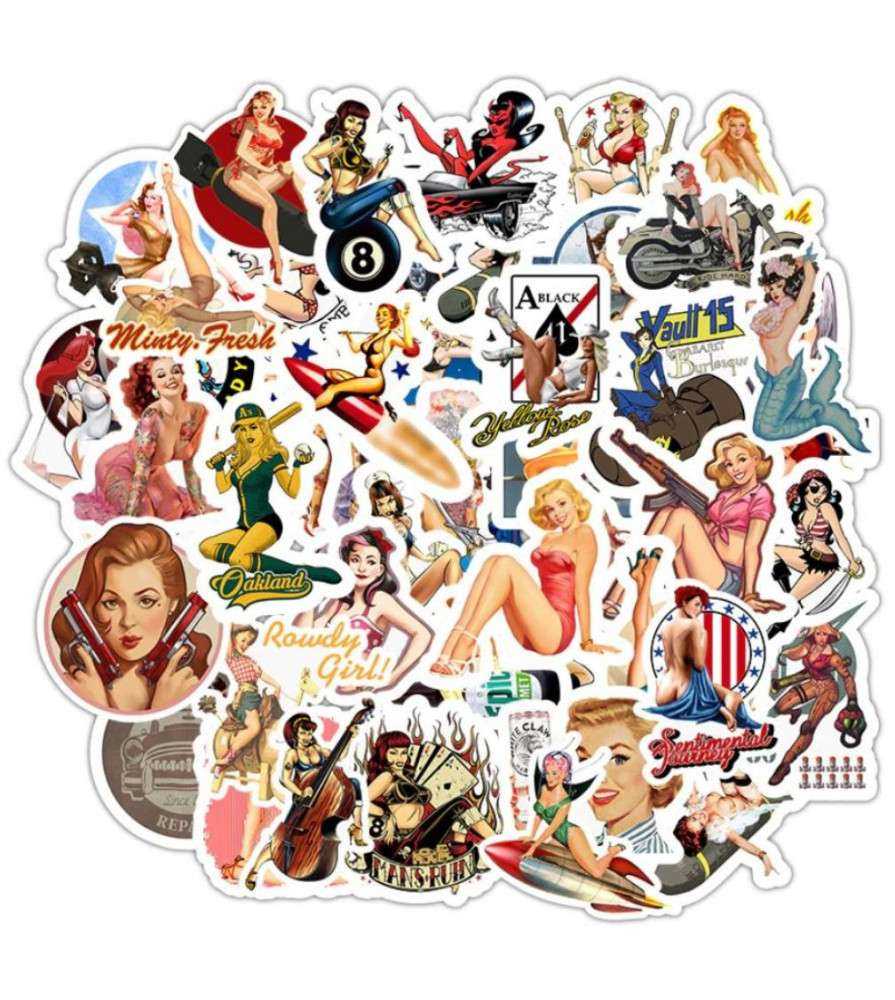 lot de 50 stickers pin up rock roll , militaire , diablesse lot de 50 stickers pin up rock roll , militaire , diablesse